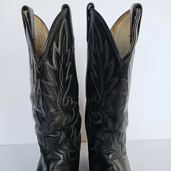 Vtg Dan Post 110 J Black Western‎ Extra Wide Cowboy Boots Mens Sz 10 EW 1705